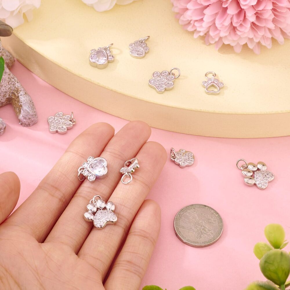 1315 10Pcs Paw Print Charm Animal Paw Dog Cat Pendants 5 Styles Platinum - Picture 6 of 7